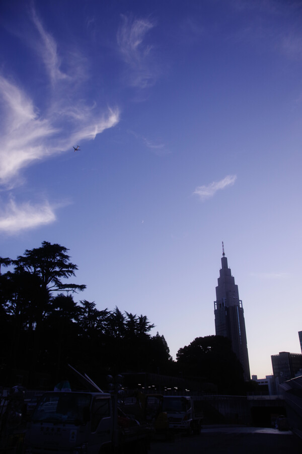 新宿の青い夕空の作例写真