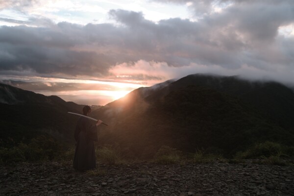 日没の御霊櫃峠と侍の作例写真